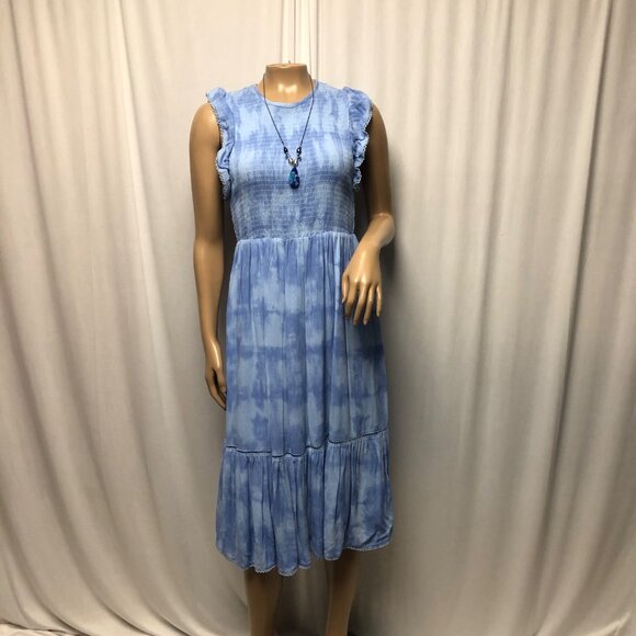 Time and Tru Smock Dress Womens Sz Small 4-6 Blue Ruffle Sleeveless Cottagecore - Picture 1 of 10